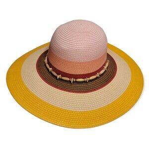 CGONZALES Women's floppy sun Beach Straw Hat Wide Brim Wooden Beads Ribbon Hat